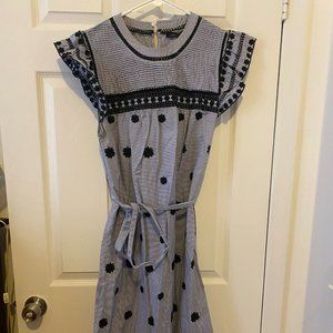 ZARA Eyelet & Embroidery Tie Waist Flutter Sleeve Dress